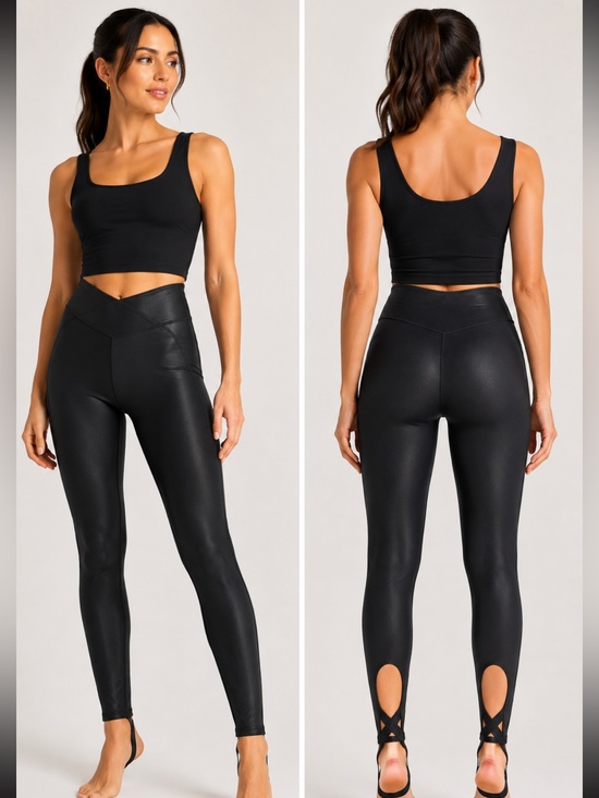 Good American Pants - #104 Good American Black Stirrup Cutout Leggings Strappy Ankle Size 2